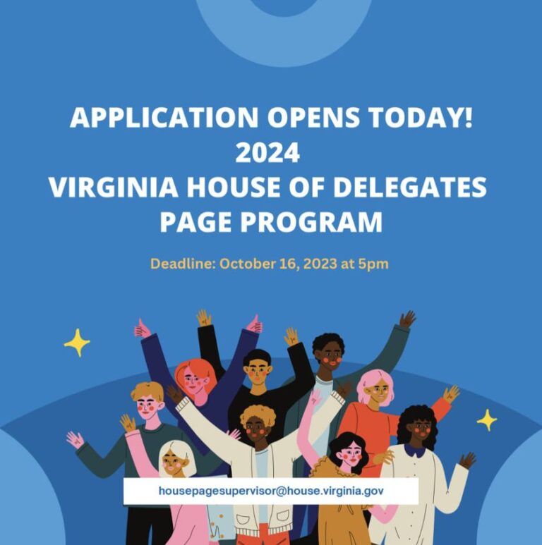 Application Opens For 2024 Virginia House of Delegates Page Program